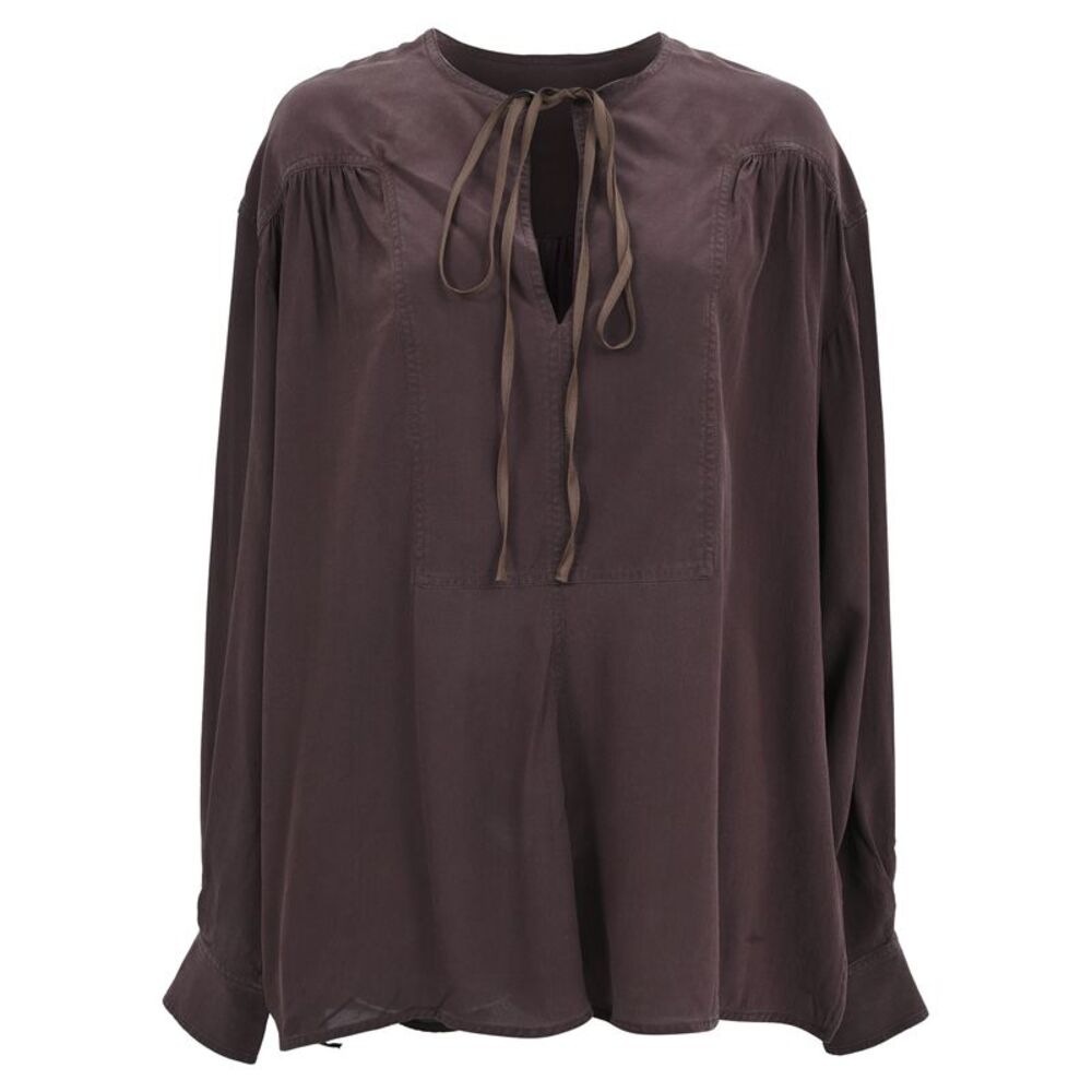 Victoria Beckham Tie-Neck Blouse in Brown Silk